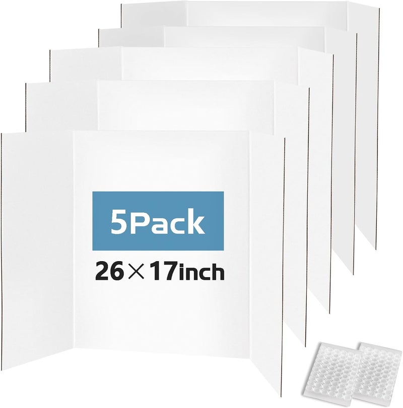 Doubleggs Trifold Poster Board 26"x17", 5 Pack Small White Corrugated Boards for School Projects, Science Fairs, Office Presentations - Image 1